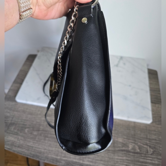 ZARA, New, Black Vegan Leather Tortoise Silver Chain Crossbody Handbag Purse - Picture 6 of 12